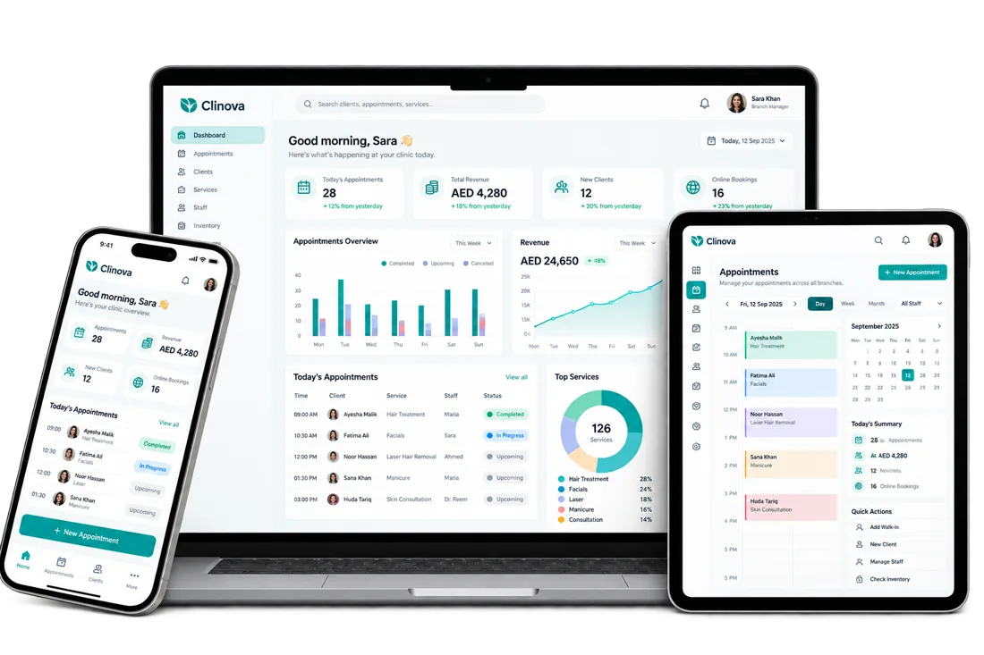 Clinova running on desktop and mobile