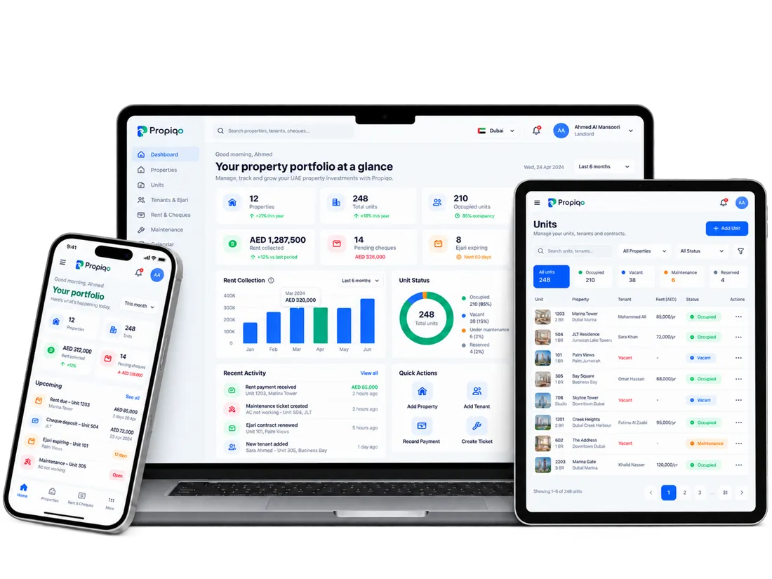 Propiqo running on desktop and mobile